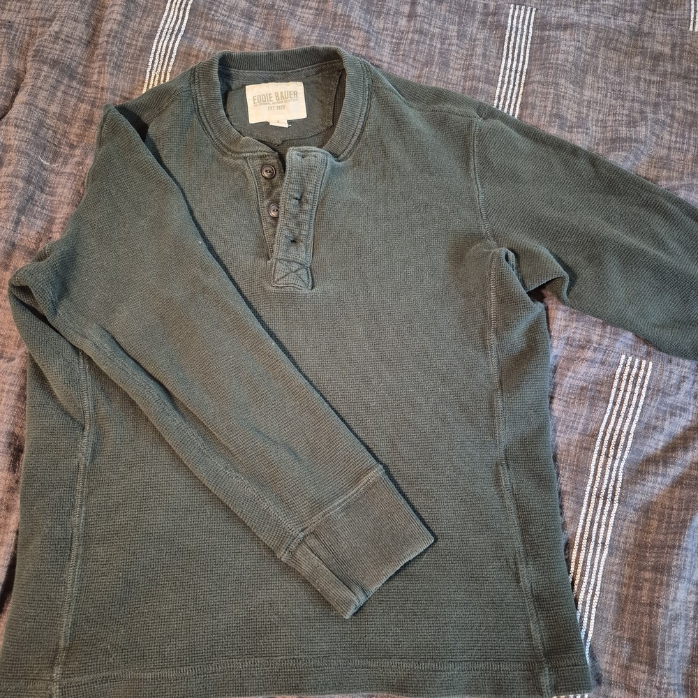 Eddie Bauer Men's Olive Henley Thermal